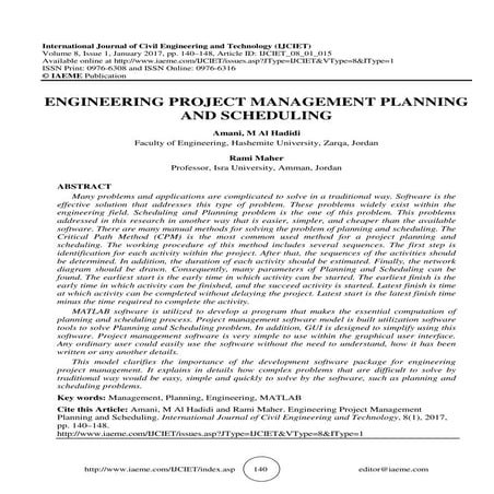 ENGINEERING PROJECT MANAGEMENT PLANNING AND SCHEDULING