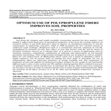 OPTIMUM USE OF POLYPROPYLENE FIBERS IMPROVES SOIL PROPERTIES 