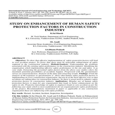 STUDY ON ENHANCEMENT OF HUMAN SAFETY PROTECTION FACTORS IN CONSTRUCTION INDUSTRY
