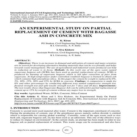 AN EXPERIMENTAL STUDY ON PARTIAL REPLACEMENT OF CEMENT WITH BAGASSE ASH ...