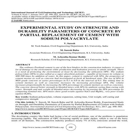 EXPERIMENTAL STUDY ON STRENGTH AND DURABILITY PARAMETERS OF CONCRETE BY ...