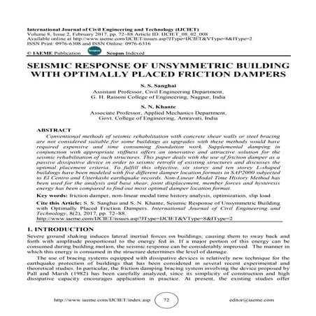 SEISMIC RESPONSE OF UNSYMMETRIC BUILDING WITH OPTIMALLY PLACED FRICTION DAMPERS