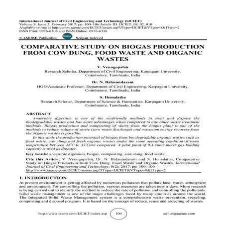 COMPARATIVE STUDY ON BIOGAS PRODUCTION FROM COW DUNG, FOOD WASTE AND ORGANIC ...