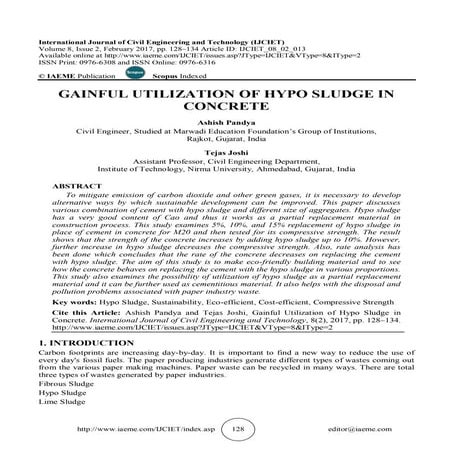 GAINFUL UTILIZATION OF HYPO SLUDGE IN CONCRETE
