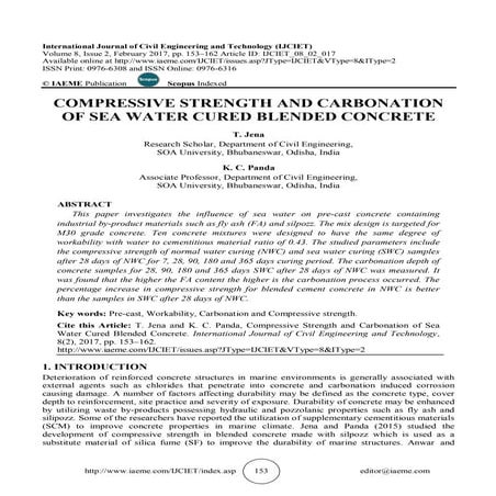 COMPRESSIVE STRENGTH AND CARBONATION OF SEA WATER CURED BLENDED CONCRETE 