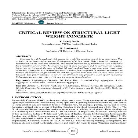 CRITICAL REVIEW ON STRUCTURAL LIGHT WEIGHT CONCRETE 