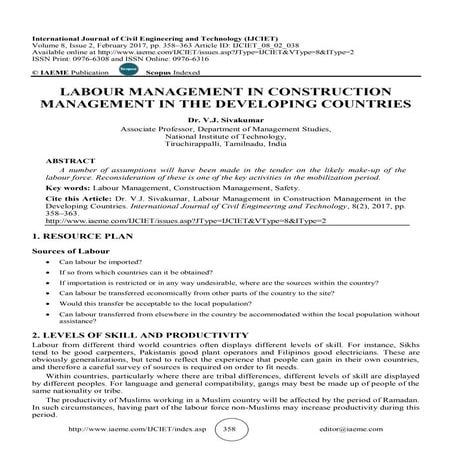 LABOUR MANAGEMENT IN CONSTRUCTION MANAGEMENT IN THE DEVELOPING ...