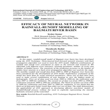 EFFICACY OF NEURAL NETWORK IN RAINFALL-RUNOFF MODELLING OF BAGMATI RIVER BASIN