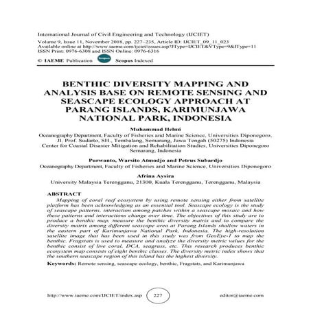 BENTHIC DIVERSITY MAPPING AND ANALYSIS BASE ON REMOTE SENSING AND SEASCAPE EC...