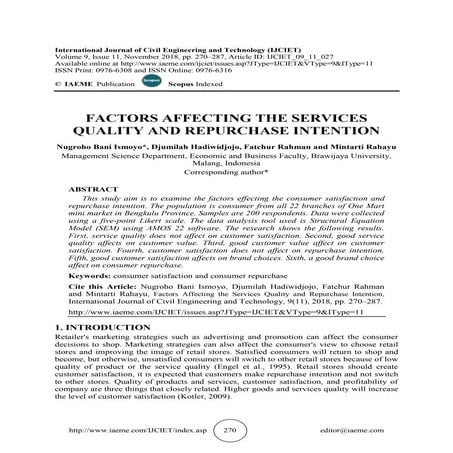 FACTORS AFFECTING THE SERVICES QUALITY AND REPURCHASE INTENTION