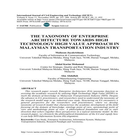 THE TAXONOMY OF ENTERPRISE ARCHITECTURE TOWARDS HIGH TECHNOLOGY HIGH VALUE AP...