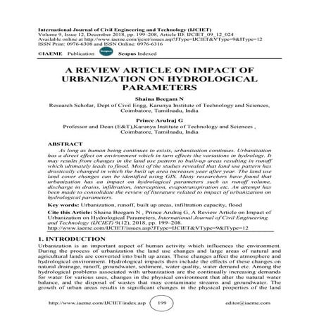 A REVIEW ARTICLE ON IMPACT OF URBANIZATION ON HYDROLOGICAL PARAMETERS 