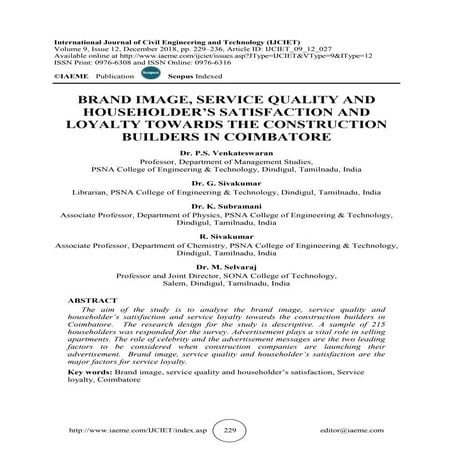 BRAND IMAGE, SERVICE QUALITY AND HOUSEHOLDER’S SATISFACTION AND LOYALTY TOWAR...