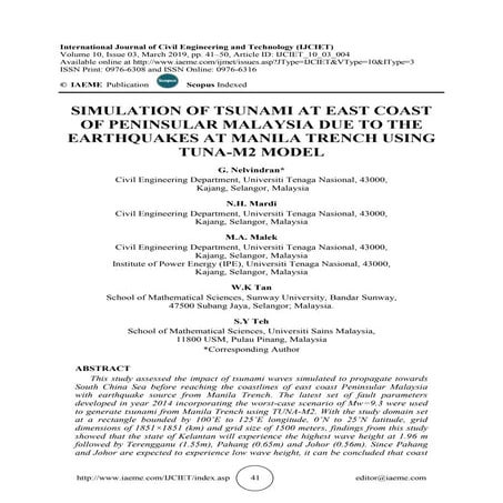 SIMULATION OF TSUNAMI AT EAST COAST OF PENINSULAR MALAYSIA DUE TO THE ...