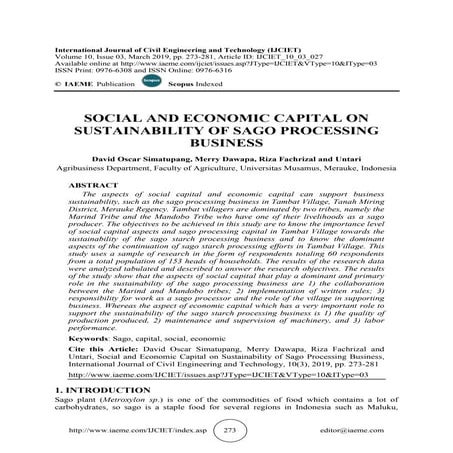 SOCIAL AND ECONOMIC CAPITAL ON SUSTAINABILITY OF SAGO PROCESSING BUSINESS