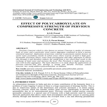 EFFECT OF POLYCARBOXYLATE ON COMPRESSIVE STRENGTH OF PERVIOUS CONCRETE