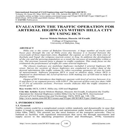 EVALUATION THE TRAFFIC OPERATION FOR ARTERIAL HIGHWAYS WITHIN HILLA CITY BY U...