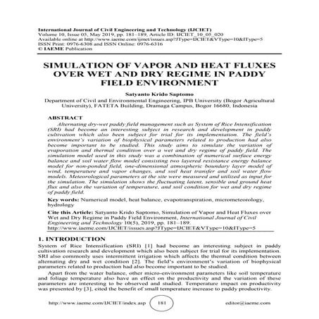 SIMULATION OF VAPOR AND HEAT FLUXES OVER WET AND DRY REGIME IN PADDY FIELD EN...