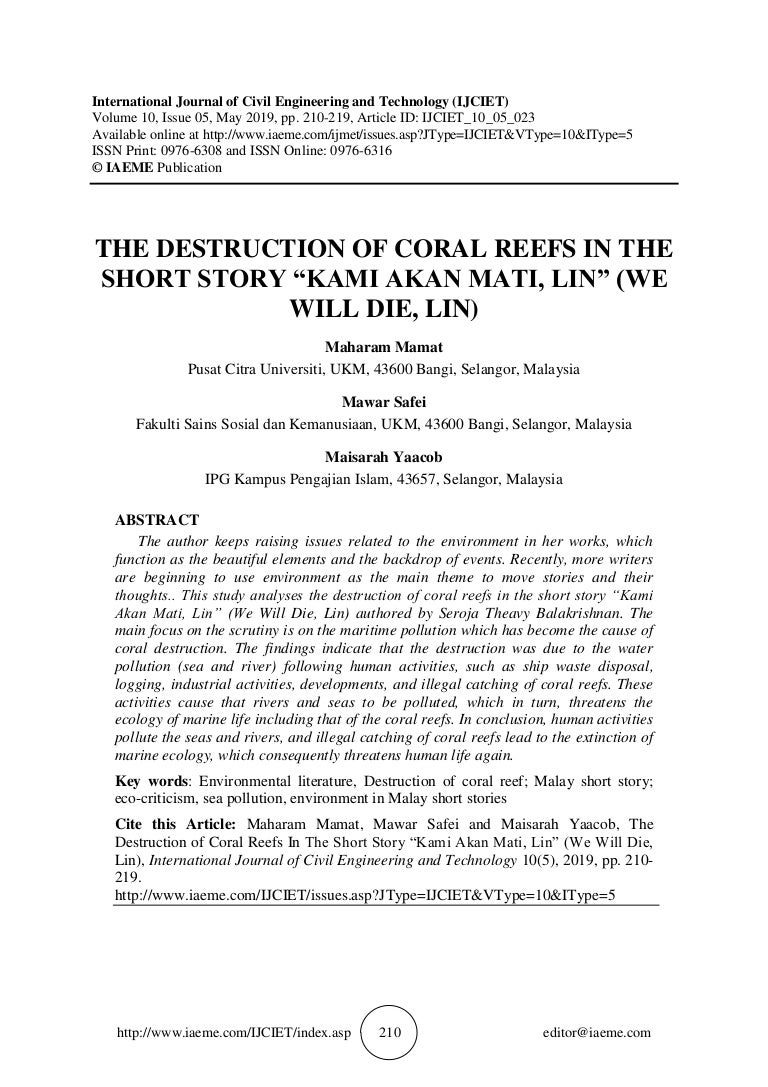The Destruction Of Coral Reefs In The Short Story Kami Akan Mati Li