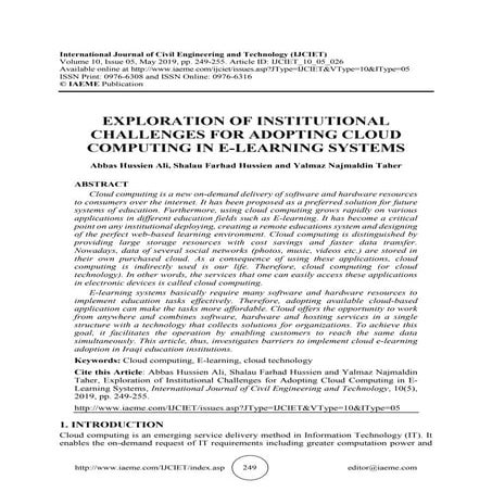 EXPLORATION OF INSTITUTIONAL CHALLENGES FOR ADOPTING CLOUD COMPUTING IN E-LEA...