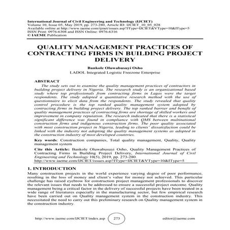 QUALITY MANAGEMENT PRACTICES OF CONTRACTING FIRMS IN BUILDING PROJECT ...