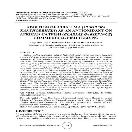 ADDITION OF CURCUMA (CURCUMA XANTHORRHIZA) AS AN ANTIOXIDANT ON AFRICAN CATFI...