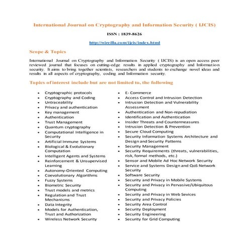 International Journal on Cryptography and Information Security ( IJCIS)