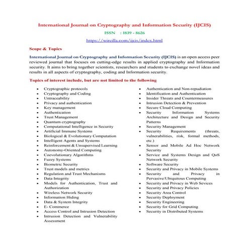 International Journal on Cryptography and Information Security (IJCIS)