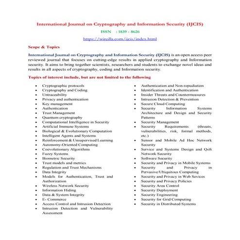 International Journal on Cryptography and Information Security (IJCIS)