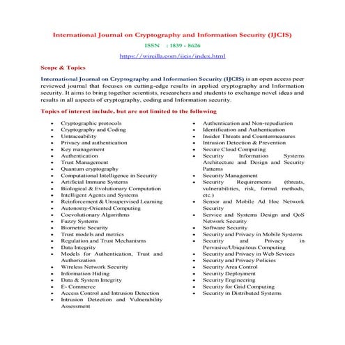 International Journal on Cryptography and Information Security (IJCIS)