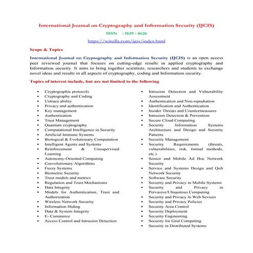 International Journal on Cryptography and Information Security (IJCIS)