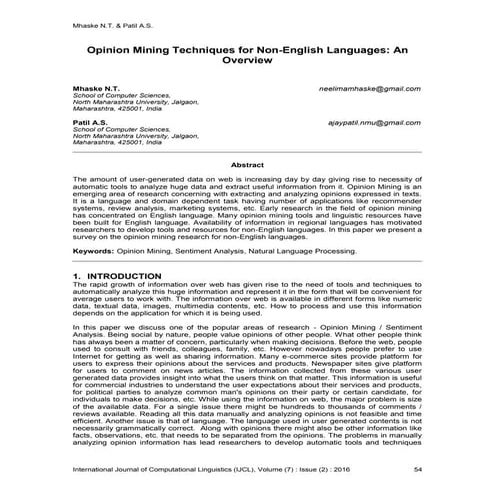 Opinion Mining Techniques for Non-English Languages: An Overview