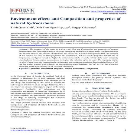 Environment effects and Composition and properties of natural hydrocarbons