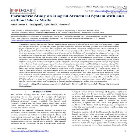 Parametric Study on Diagrid Structural System with and without Shear Walls