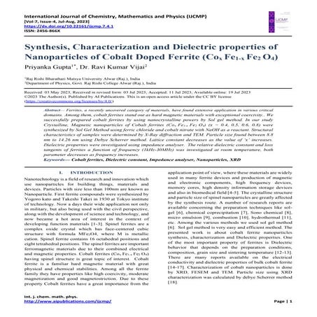 Synthesis, Characterization and Dielectric properties of Nanoparticles of Cob...