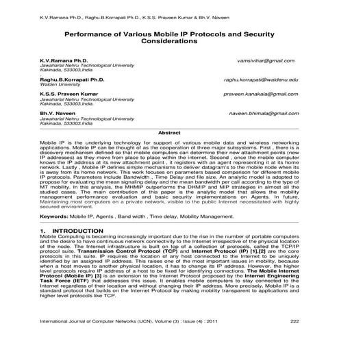 Performance of Various Mobile IP Protocols and Security Considerations