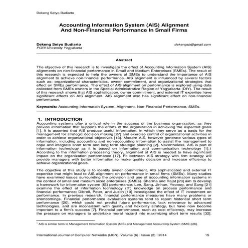 Accounting Information System (AIS) Alignment And Non-Financial Performance I...