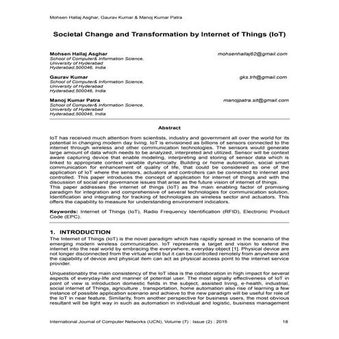 Societal Change and Transformation by Internet of Things (IoT)