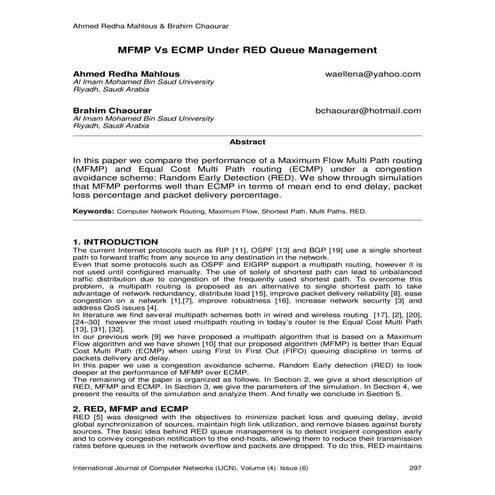 MFMP Vs ECMP Under RED Queue Management