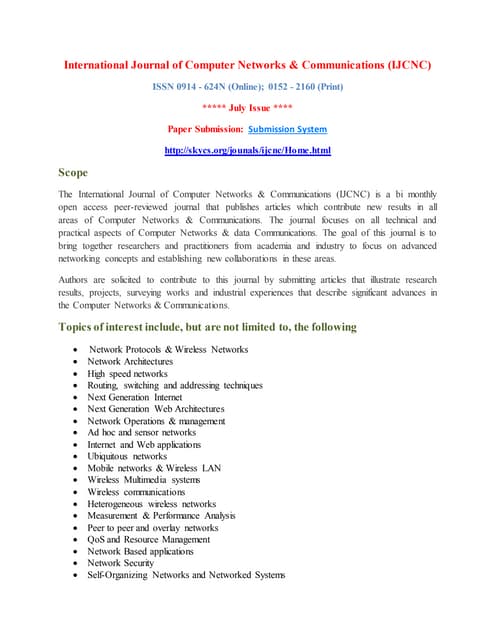 International Journal of Computer Networks & Communications (IJCNC ...