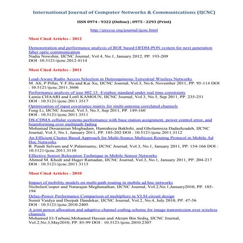 International Journal of Computer Networks & Communications (IJCNC)
