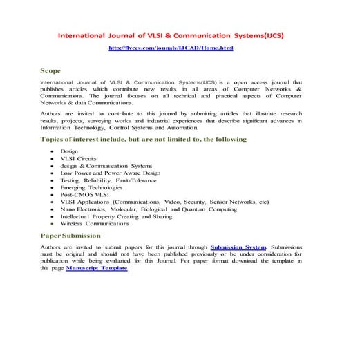 International Journal of VLSI & Communication Systems(IJCS)    
