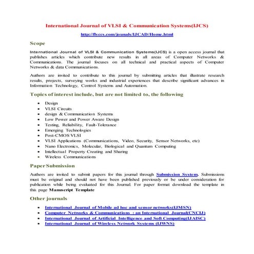 International Journal of VLSI & Communication Systems(IJCS) 