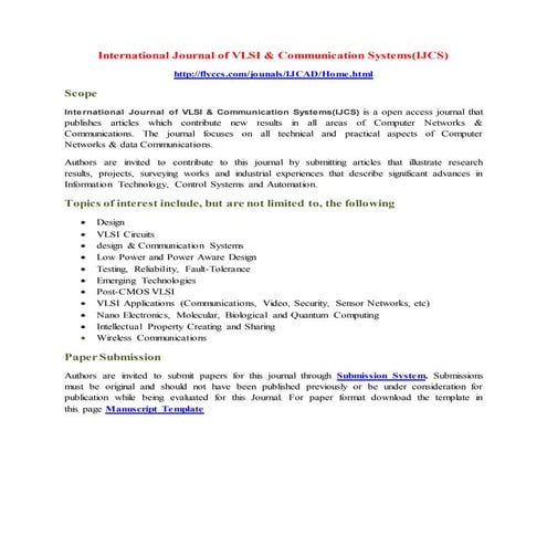 International Journal of VLSI & Communication Systems(IJCS) 