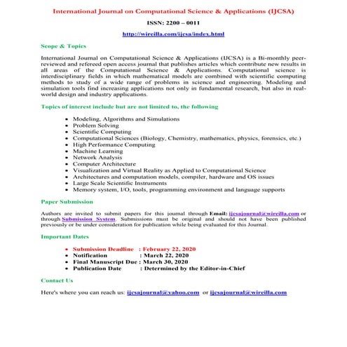 International Journal on Computational Science & Applications (IJCSA)