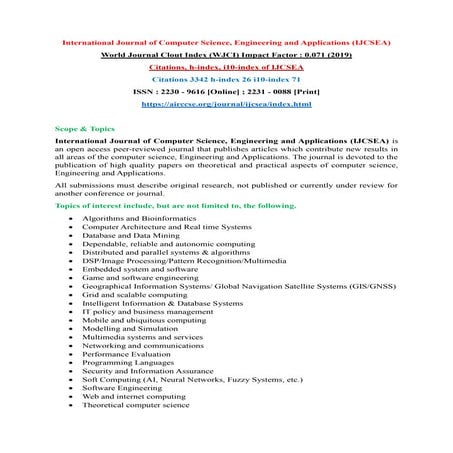 Call for Papers - International Journal of Computer Science, Engineering and Applications (IJCSEA)