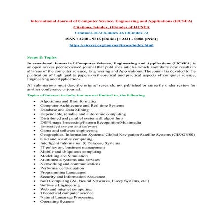 CFP - International Journal of Computer Science, Engineering and Applications (IJCSEA)