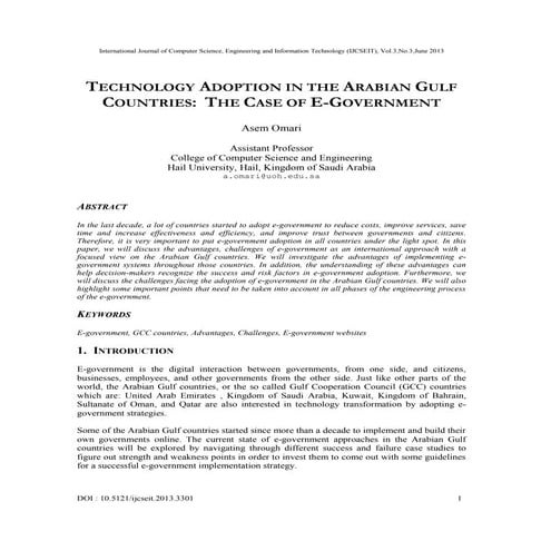 Technology Adoption In The Arabian Gulf Countries: The Case Of E-Government