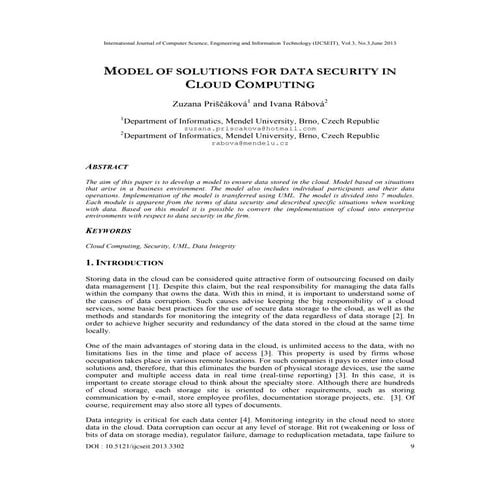 Model of solutions for data security in Cloud computing