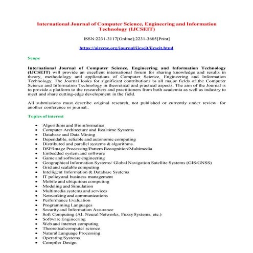 International Journal of Computer Science, Engineering and Information Technology (IJCSEIT)
